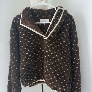 THE GREAT. Brown and Cream Polka Dot Sweater